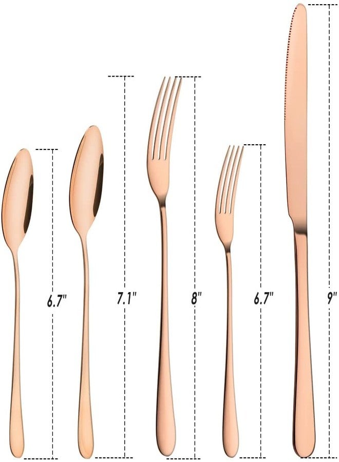 NAIDEV 5 Piece Rose Gold Flatware serving spoon set - Stainless Steel colorful Silverware Set, Cutlery Set, tableware Set Service for 1 Knives, Fork and Spoons Stunning Polished Finish (rose gold - 5) - Image 5